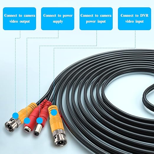 OOSSXX 65 Feet 2-in 1 Video Power Cable BNC Extension Wired All-in-One Cables for HD-Analogo Security Cameras DVR