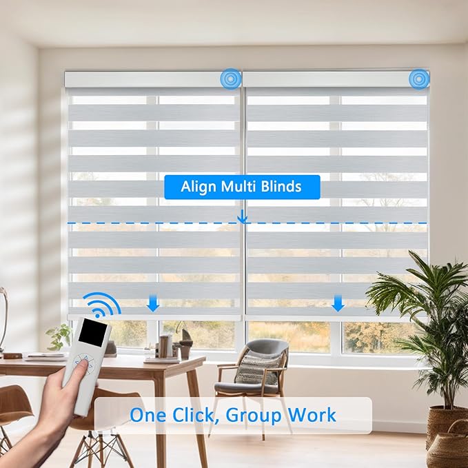 Motorized Zebra Blinds for Windows Cordless Electric Curtains with Remote Control Blackout Shades Custom Smart Blinds Compatible with Alexa Google Home(95% Blackout Grey,W23 X 72in)