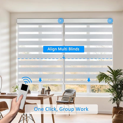 Motorized Zebra Blinds for Windows Cordless Electric Curtains with Remote Control Blackout Shades Custom Smart Blinds Compatible with Alexa Google Home(95% Blackout Grey,W42 X 72in)