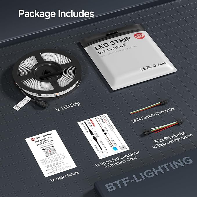 BTF-LIGHTING WS2811 Addressable RGB LED Strip 16.4FT 150LED DC12V IP65 | 50Pixels IC=RGB+IC UL Listed White PCB Flexible Chasing Effect for Indoor Home Decor,3M Tape(No Adapter or Controller)