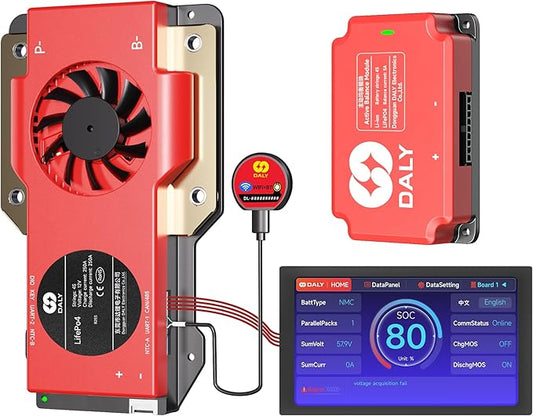 DALY BMS Balance 12V 250A Display - 5A Active Balance BMS 4S with 4.3 Inch LCD Touch Screen WiFi Bluetooth Module Supports RS485 CAN for LiFePO4 Battery Pack RV Campers Boating Overlanding Home Energy