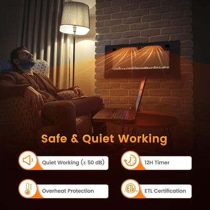 COSTWAY Ultra-Thin Smart WiFi Electric Fireplace 42-inch Wide, Compatible with Alexa & Google Assistant, 750W/1500W Fireplace Heater with 12 Flame and Flame Bed Colors, Remote/APP Control, Black