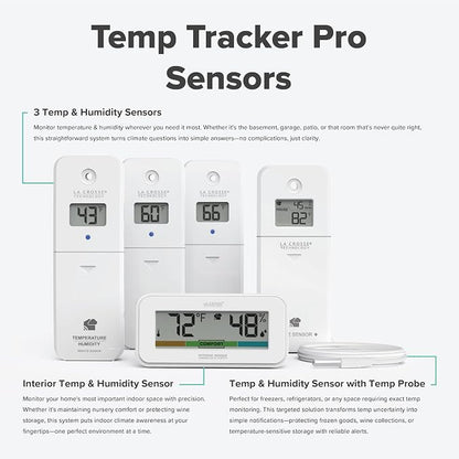 Temp Tracker Pro Wi-Fi Alert System: Bridge Gateway, 3 in/Out Temp. and Humidity, a Temperature Probe with Ambient Temp. and Humidity, Interior Temp. and Humidity Display with Comfort Meter