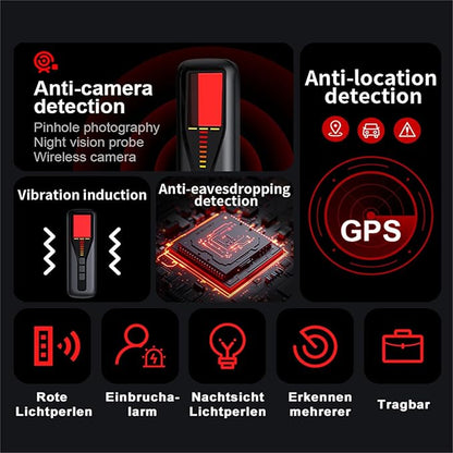 AI Hidden Camera Detectors for Travel 2026 Upgraded Spy Camera Finder, Wireless Signal Scanner for Car/ Bathroom/ Hotel. Features 4 Detection Modes, 5 Sensitivity Levels and 25 Hour Battery Life