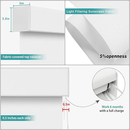 Changshade Smart Roller Shade with Remote Control Light Filtering Automatic Window Shades for Home Custom Size Motorized Blinds for Windows Work with Alexa,Google Home,Apple Homekit, White
