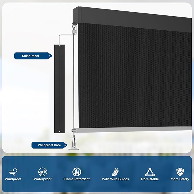 Motorized Outdoor Shades, Custom Patio Roller Blinds with Remote, Smart Exterior Sun Shades Compatible with Alexa, HomeKit, Google Home (5% Openness Black)