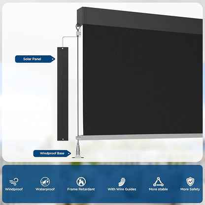 Motorized Outdoor Shades, Custom Patio Roller Blinds with Remote, Smart Exterior Sun Shades Compatible with Alexa, HomeKit, Google Home (5% Openness Black)