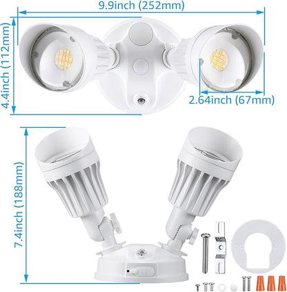 LEONLITE 3CCT Dusk to Dawn LED Security Lights, Adjustable Dual-Head Flood Light Outdoor with Photocell, 3000K/4000K/5000K Selectable, 25W(200W Equiv.), Wet Location, Aluminum, ETL Listed, White