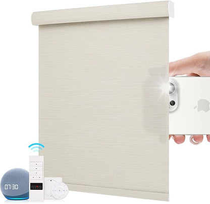 ZSTARR Motorized Roller Shades Blackout Smart Roller Blinds with Remote Control Rechargeable Blind Compatible with Alexa Automatic Window Shades for Home Custom Size (LF Beige)