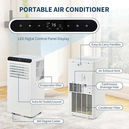 GarveeLife Portable Air Conditioners, 10,000 BTU for Rooms up to 450 Sq.Ft., Smart Compact AC Unit with Cooling, Dehumidifier, Fan, Remote Control and Window Kit, White