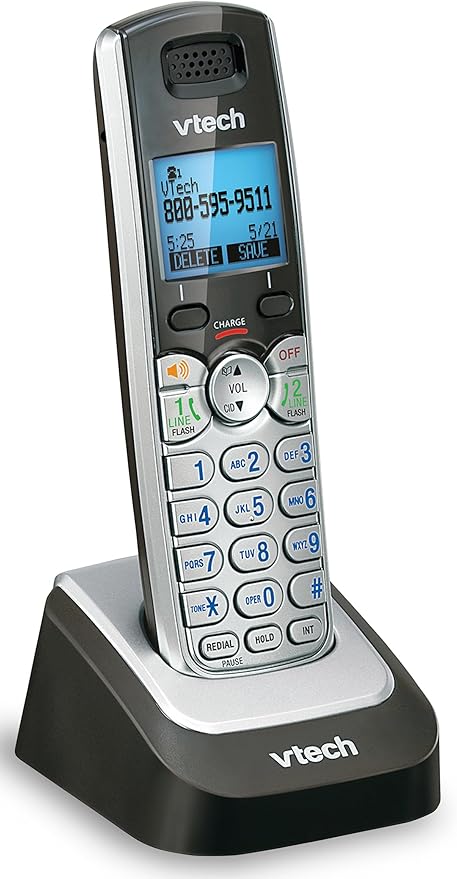 VTech Accessory Handset for DS6151 Series with 2-Line Cordless Phone, Suitable for Small Business or Home, Answering System, Expandable up to 12 Handsets, Intercom, Conference | DS6101 (Black/Silver)