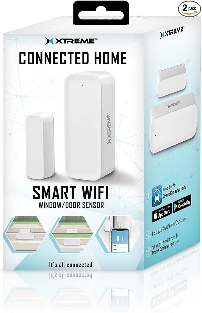 Xtreme Smart Wi-Fi Window & Door Sensor, Wireless 2.4GHz Wi-Fi Door Sensor, No Hub Required, Instant Notifications, Remote Access, Smart Scenes, Battery Powered, App Compatible with Android & iPhone