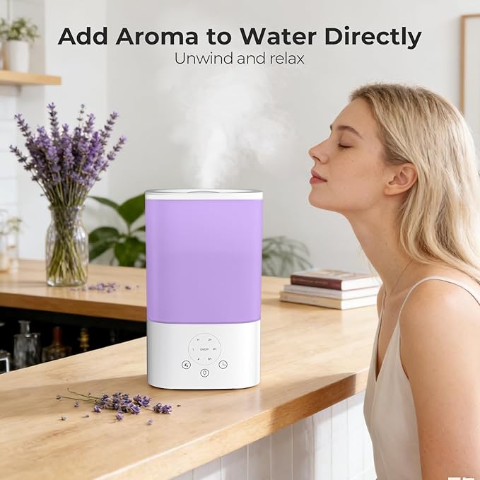 3.2L Cool Mist Humidifiers for Bedroom,Humidifiers for Baby Nursery＆Plants,3 in 1,Top Fill,360°Nozzle,Timer,24DB Quiet,BPA Free,Tap to Operate,White