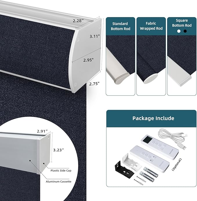 Motorized Roller Shade, 100% Blackout Smart Window Blinds Work with Homekit, Alexa, Google Home, Remote Control, Electric Blinds with USB/Solar Pannel,Dark Onyx Black