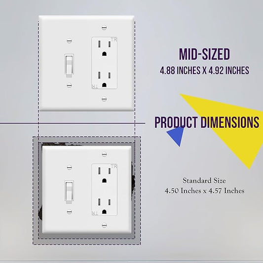 ENERLITES Combination Toggle Light Switch/Decorator Switch Wall Plate, Mid-Size 2-Gang 4.88" x 4.92", Polycarbonate Thermoplastic, 881131M-W, White