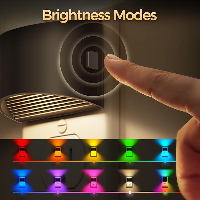 DORESshop Night Light, Night Lights Plug into Wall, Adjustable, RGB | 3 Level Brightness Adjustable Plug in Night Light, Dusk to Dawn Sensor, Nightlights for Adults, Bedroom, Bathroom, 2 packs