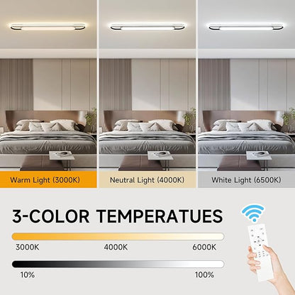 4Ft Smart Modern LED Ceiling Lights,65W High Brightness Linear Flush Mount Light Fixture,48" Dimmable Led Ceiling Lamp with Remote Control for Kitchen,Garage,Hallway,Laundry,Study Room.