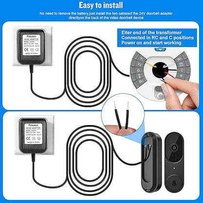 24V AC Power Supply, C Wire Adapter for Smart Thermostat, Fits for Nest Hello August Ring Door Bell and Ecobee Nest Honeywell Smart WiFi Thermostat (with 26.2 Foot Black Door Bell Wire)