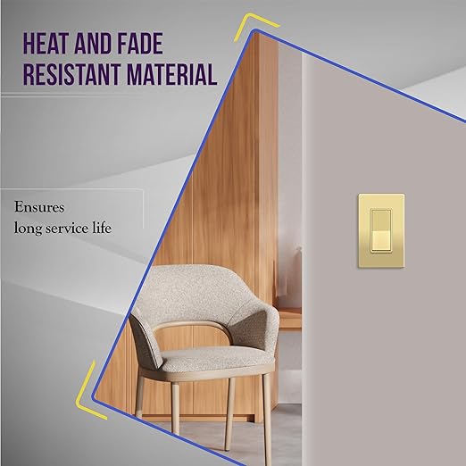 ENERLITES Elite Series Decorator Rocker Light Switch, 15A 120V/277V, Gloss Finish, Single Pole, 3 Wire, Grounding Screw, Residential Grade, UL Listed, 91150-GD2P, Gold Color (2 Pack)