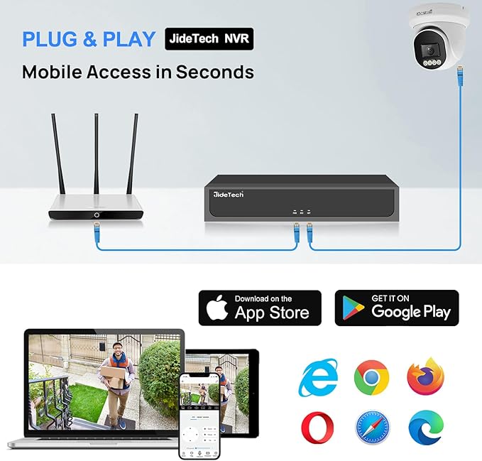 JideTech 4K PoE IP Camera Outdoor, UltraHD 8MP PoE Turret Security Cameras Indoor, 115° Wide Angle 2.8mm Lens, Human&Vehicle Detection, 98ft IR, Color Night Vision, 2-Way Audio, RTSP, for Onvif NVR