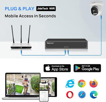 JideTech 4K PoE IP Camera Outdoor, UltraHD 8MP PoE Turret Security Cameras Indoor, 115° Wide Angle 2.8mm Lens, Human&Vehicle Detection, 98ft IR, Color Night Vision, 2-Way Audio, RTSP, for Onvif NVR