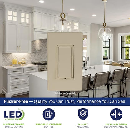 Leviton Decora Slide LED Advanced Dimmer Switch for 150W Dimmable LED, Halogen and Incandescent Bulbs and Fixtures, DSL01-1LI, Ivory
