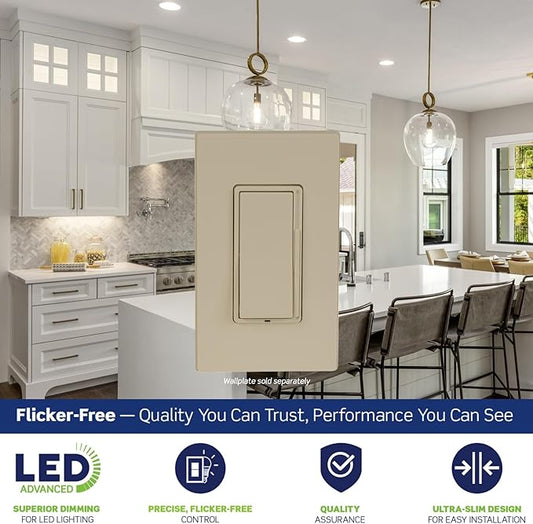 Leviton Decora Slide LED Advanced Dimmer Switch for 150W Dimmable LED, Halogen and Incandescent Bulbs and Fixtures, DSL01-1LI, Ivory