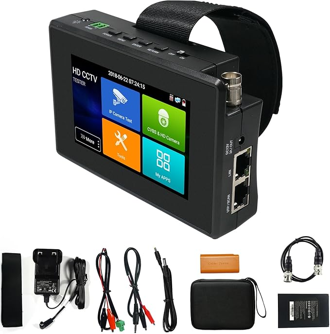 IP Camera Tester, WANLUTECH 4K IP CVBS CVI TVI AHD 4 inch Touchscreen CCTV Test Monitor with PoE/IP discovery/RJ45 Cable Test/PTZ Control(IPC-1800ADH Plus)