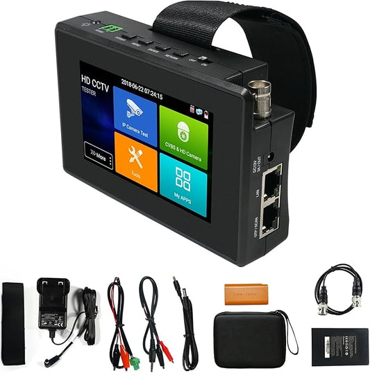 IP Camera Tester, WANLUTECH 4K IP CVBS CVI TVI AHD 4 inch Touchscreen CCTV Test Monitor with PoE/IP discovery/RJ45 Cable Test/PTZ Control(IPC-1800ADH Plus)