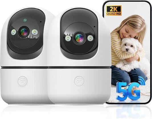 GBIUT Indoor Camera 5G&2.4G WiFi Cameras for Home Security Instant 911 Alert, 360° Pan/Tilt Baby Monitor/Dog/Pet Camera AI Motion Detection Night Vision, Speaker, US Cloud Storage (2-Pack)