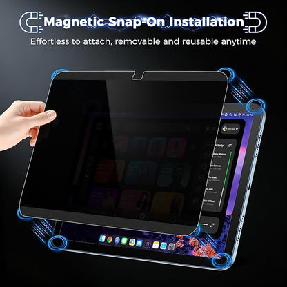 4-Way Magnetic Privacy Screen for iPad 11th Generation (A16) 2025/ 10th Gen 2022, Removable 360° Private Filter for iPad A16, Anti Glare Bubble-Free Easy Install Security Protector, 1 Pack
