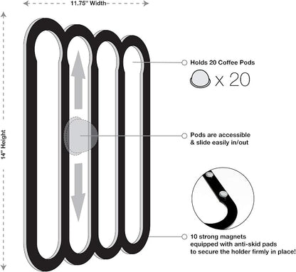 Demi's Home Magnetic Coffee Pod Holder for Nespresso Vertuo Capsules - Suitable to be Mounted on the Fridge (Black)