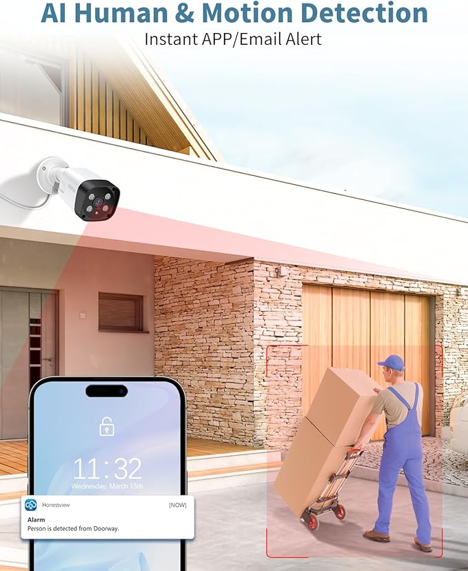 《2-Way Audio & Dual Power Mode》Outdoor Wired Security Camera System, Home Surveillance Video Equipment, POE Security Systems