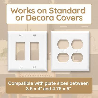 Power Perch Double Outlet Shelf, Renter Friendly Shelves, 2-Pack White | No Drill Alexa Stand Holder Outlet Mount for Bathroom, HomePod Stand, Cord Storage Strap, WiFi Router Wall Shelf, USA Made