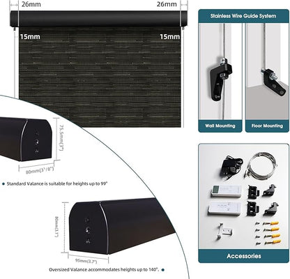 Motorized Outdoor Roller Shades,Patio Roll Up Blind Work with Alexa,Google,Apple Homekit,Remote Control Sun Shade,Waterproof &Windproof Smart Blinds for Porch,Sirus Black Gold, 5% Openness
