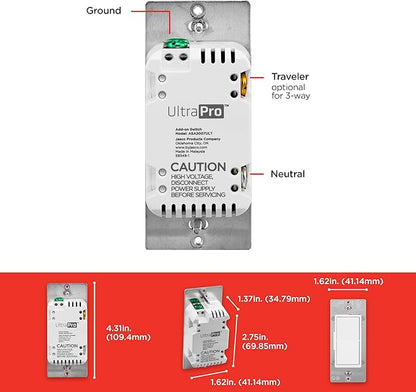 UltraPro Add-On Switch QuickFit and SimpleWire, in-Wall White Rocker Paddle Only, Z-Wave ZigBee Wireless Smart Lighting Controls, NOT A STANDALONE Switch, 59349