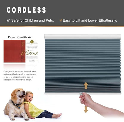 Changshade Cellular Shades Blackout Cordless Custom Size, Honeycomb Indoor Window Blinds Room Darkening 1.5 inch Cell Pleated Easy to Install for Home, Office, Bedroom, Nursey,Dark Blue
