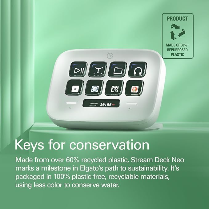 Elgato Stream Deck Neo, 8 Customizable Keys, 2 Touch Points | Automates repetitive tasks, Compatible with Zoom, Teams, Office apps, Smart home control, Zero-plastic packaging