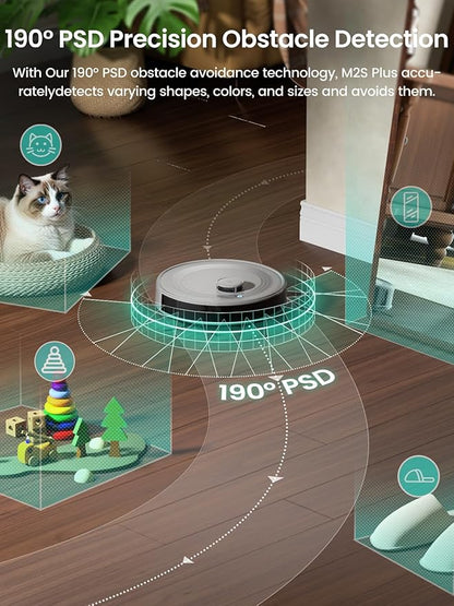 Lefant LiDAR Robot Vacuum and Mop Combo, 10000Pa Suction, 75-Day Self-Emptying Base with Multi-Floor Mapping, 240Min Runtime, Ideal for Pet Hair & Carpets, Wi-Fi/Alexa/App Control, M2S Plus