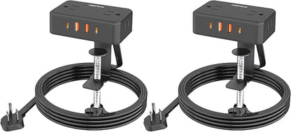 HOPOW Desk Clamp Power Strip, 2 Pack Desktop Mount Charging Station with 4 Outlets 4 USB Ports (2 USB C), 10Ft Under Desk Power Strip, Fits 2.75" Tabletop Edge, Extension Cord for Home Office, Black