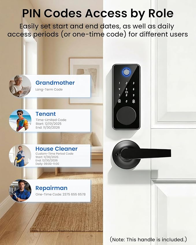 Smart Lock with 2 Lever Handle Set, Fingerprint Keyless Entry Door Lock Front Door App Control, Electronic Touchscreen Keypad Deadbolt, Auto Lock, IP54 Waterproof, Easy Install Built-in Doorbell