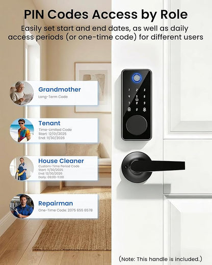 Smart Lock with 2 Lever Handle Set, Fingerprint Keyless Entry Door Lock Front Door App Control, Electronic Touchscreen Keypad Deadbolt, Auto Lock, IP54 Waterproof, Easy Install Built-in Doorbell