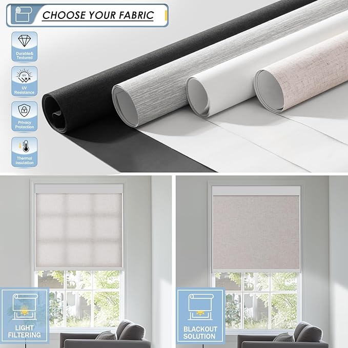 Motorized Blinds with Remote, No Drill No Tools Automatic Roller Shades, Blackout Electric Blind for Indoor Windows, Light-Filtering Smart Blinds, Rechargeable, Customized Size Color