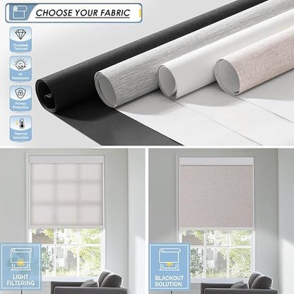 Motorized Blinds with Remote, No Drill No Tools Automatic Roller Shades, Blackout Electric Blind for Indoor Windows, Light-Filtering Smart Blinds, Rechargeable, Customized Size Color