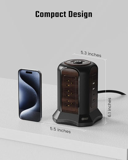 SUPERDANNY Power Strip Tower Surge Protector, 10 Ft Extension Cord with Multiple Outlets, 9 Outlets, 4 USB Ports (2 USB C), 1080 Joules, 3-Prong, Grounded, Desktop Charging Station for Home, Office