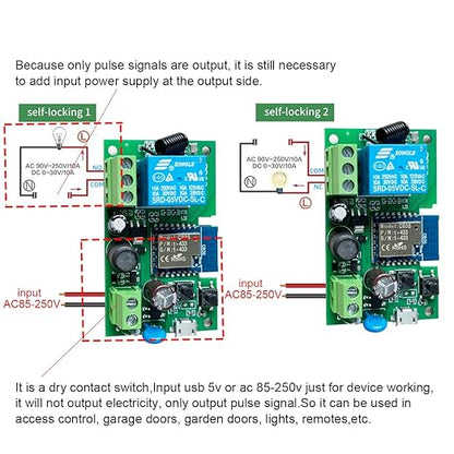Smart WiFi Wireless Relay Switch Module, Tuya 1CH AC 85-250V/ USB 5V Smart Life Remote Control Dry Contact Momentry Switch Compatible with Alexa and Google Home