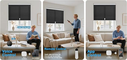 BERISSA Motorized Cellular Shades, Light Filtering Smart Honeycomb Blinds with Remote Control & Hub, Custom Room Darkening Automatic Cellular Window Blinds for Home Office, Living Room, Door,Black