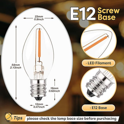 C7 LED E12 Candelabra Bulbs 0.5W (5 6 7W Equivalent), 2700K Warm White Clear Glass Night Light Bulb, 50 Lumens Small Edison Candle Bulbs for Chandelier, Salt Lamp, Window Candle, Appliance, 6 Pack