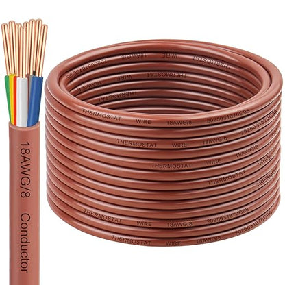 18/8 Thermostat Wire 10FT, 18 AWG 8-Conductor Solid Bare Copper HVAC Control Cable, CL2 Rated for in-Wall Installation, Perfect for Smart Thermostats, Doorbells & Security Systems