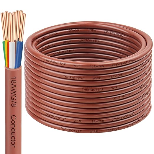 18/8 Thermostat Wire 10FT, 18 AWG 8-Conductor Solid Bare Copper HVAC Control Cable, CL2 Rated for in-Wall Installation, Perfect for Smart Thermostats, Doorbells & Security Systems